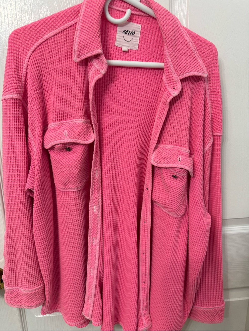 aerie Pink Waffle-Knit Button-Down Cardigan